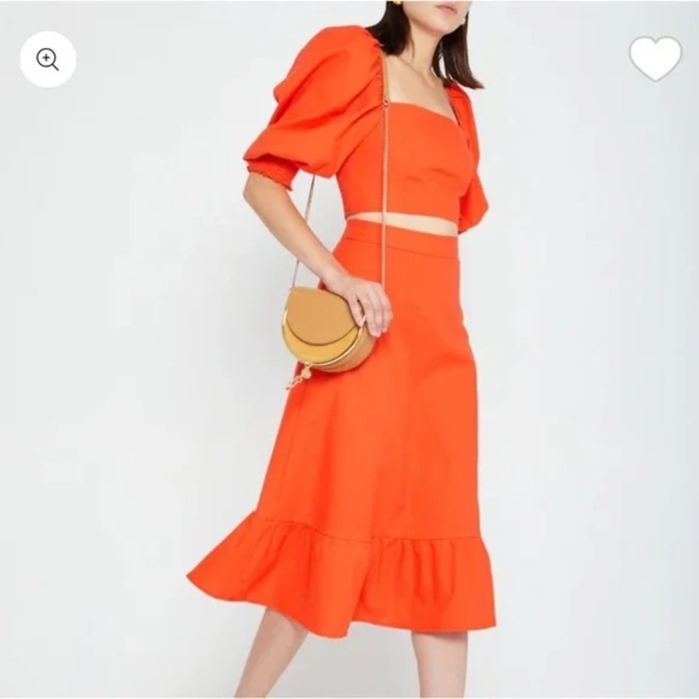 O.P.T. X ANTHROPOLOGIE Orange Square Neck Puff Sleeve Crop SIZE MEDIUM Brunch - Picture 3 of 5